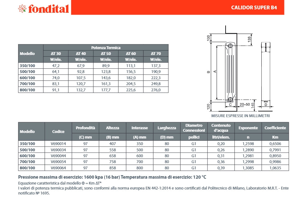 RADIATORE IN ALLUMINIO CALIDOR SUPER B4  H700 Elementi 9