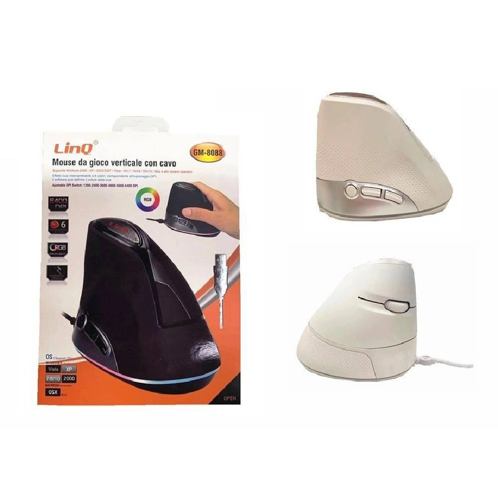 Trade Shop - Mouse Gaming Da Gioco Verticale Con Cavo Usb Luce Rgb 6400dpi Computer Pc Gm-8088 -
