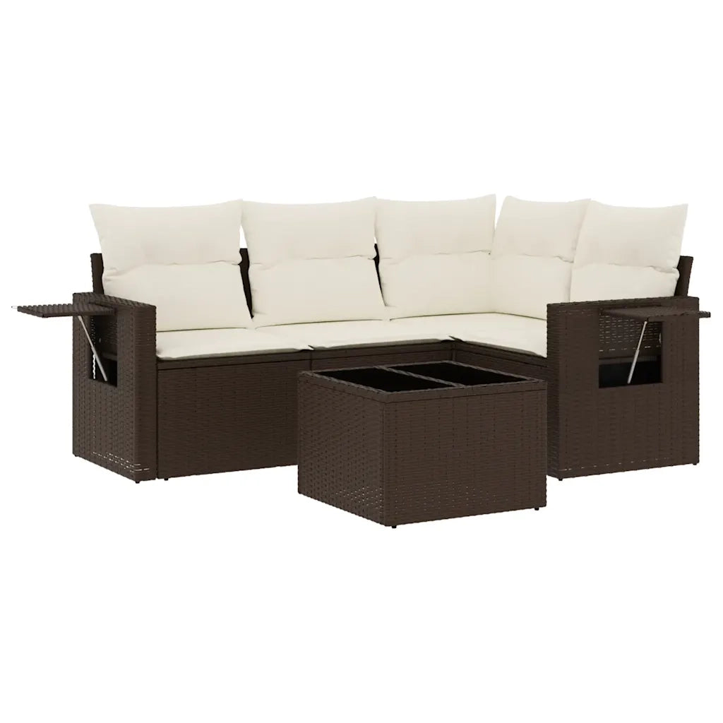 Set Divano da Giardino 5 pz con Cuscini Marrone in Polyrattan 3252460