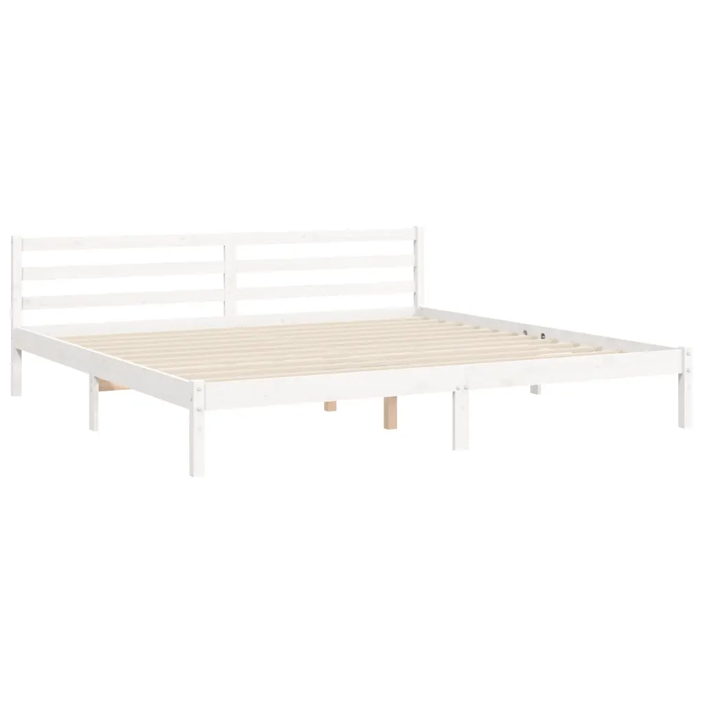 Letto matrimoniale | Letto per adulti | Giroletto con Testiera Bianco 200x200 cm in Legno Massello