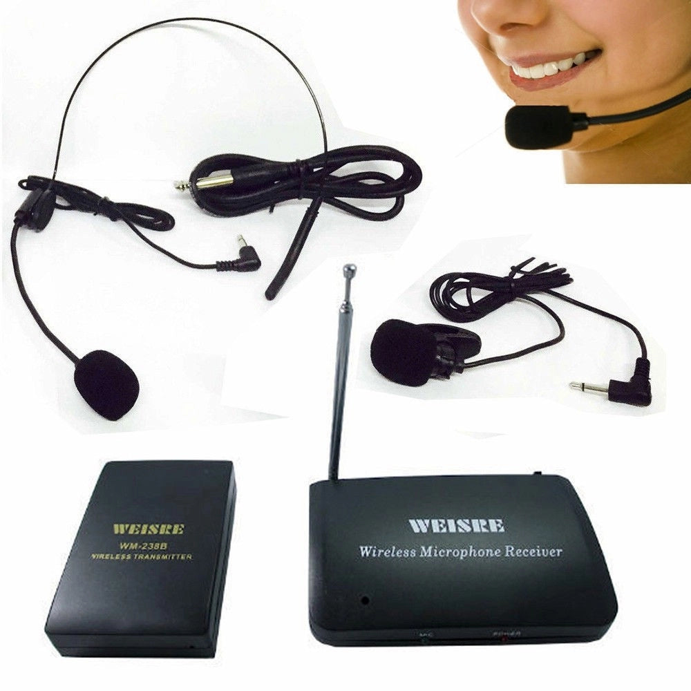 Trade Shop - Microfono Ad Archetto Wireless Senza Fili Con Centralina E Trasmettitore -