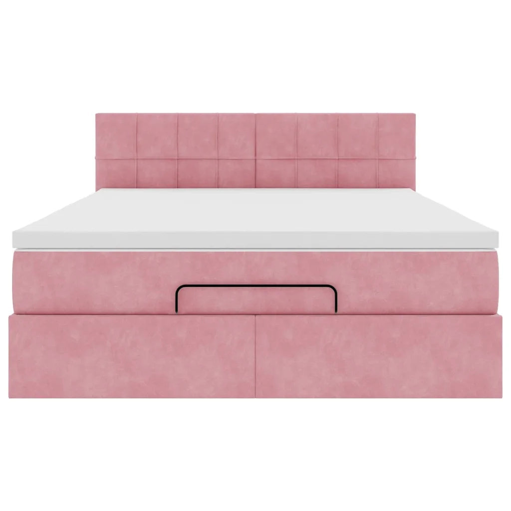 Struttura Letto Pouf con Materasso Rosa 140x190 cm in Velluto