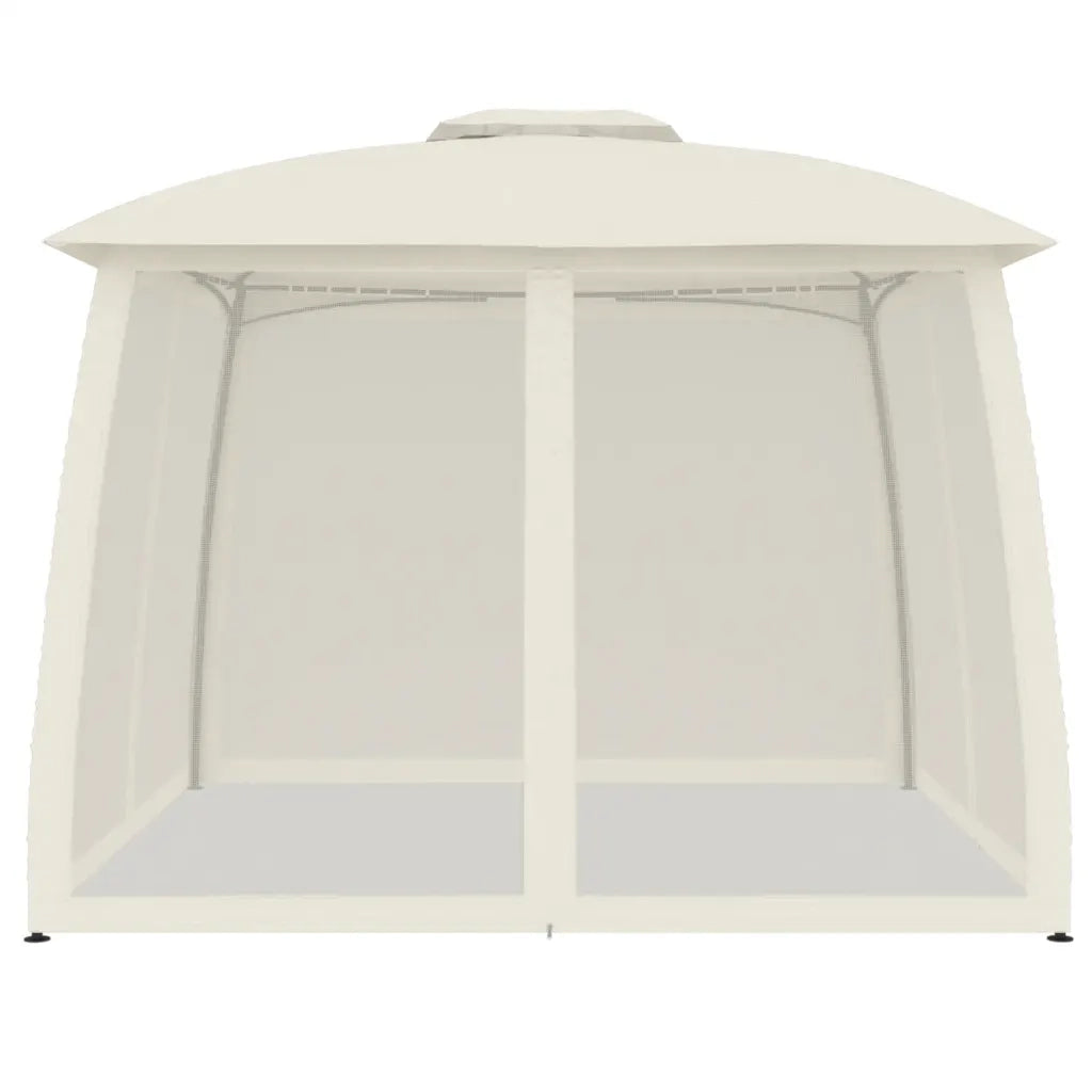 Gazebo | Pergolato con Tetto Doppio e Pareti Rete Crema 2,93x2,93 m Acciaio