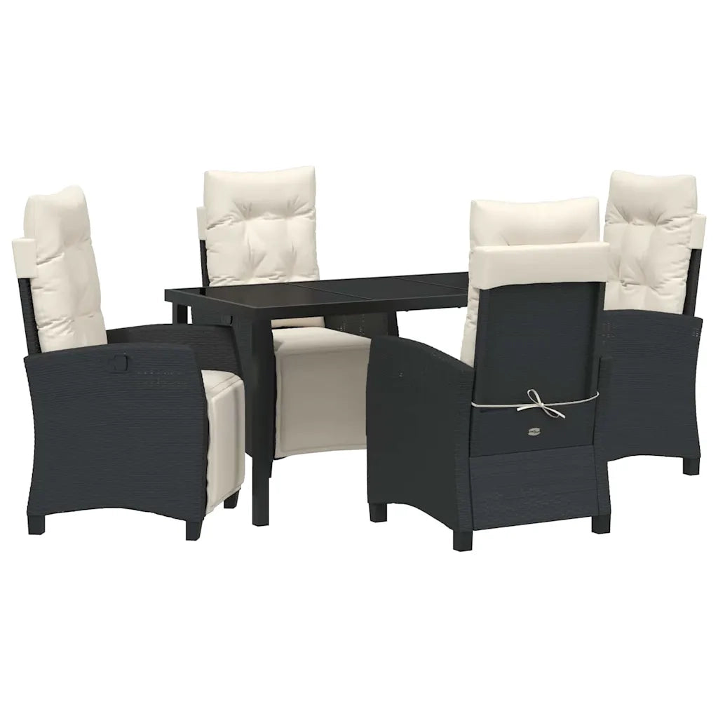 Set da Pranzo per Giardino con cuscino 5 pcs Nero polyrattan