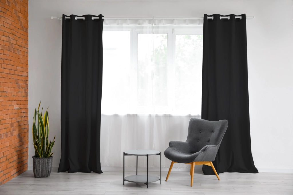 Tenda Semioscurante 140 x 290 Cm Moderne Con Occhielli  Nero - 2 Tende