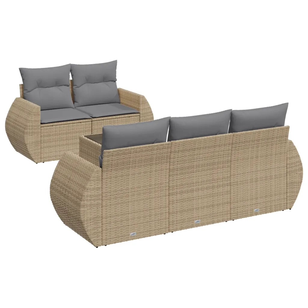 Set Divano da Giardino 6 pz con Cuscini Beige in Polyrattan