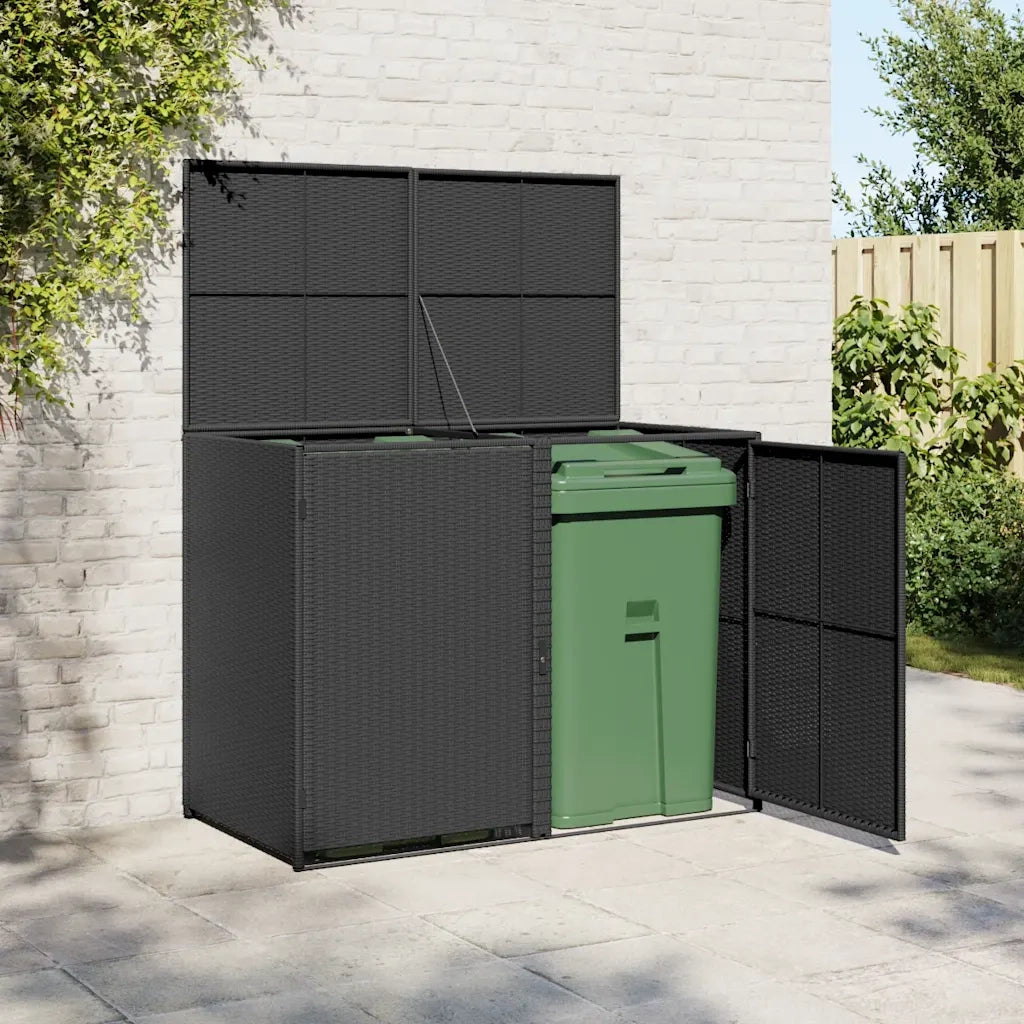 Copribidone Doppio per Spazzatura Polyrattan Nero 148x80x111 cm