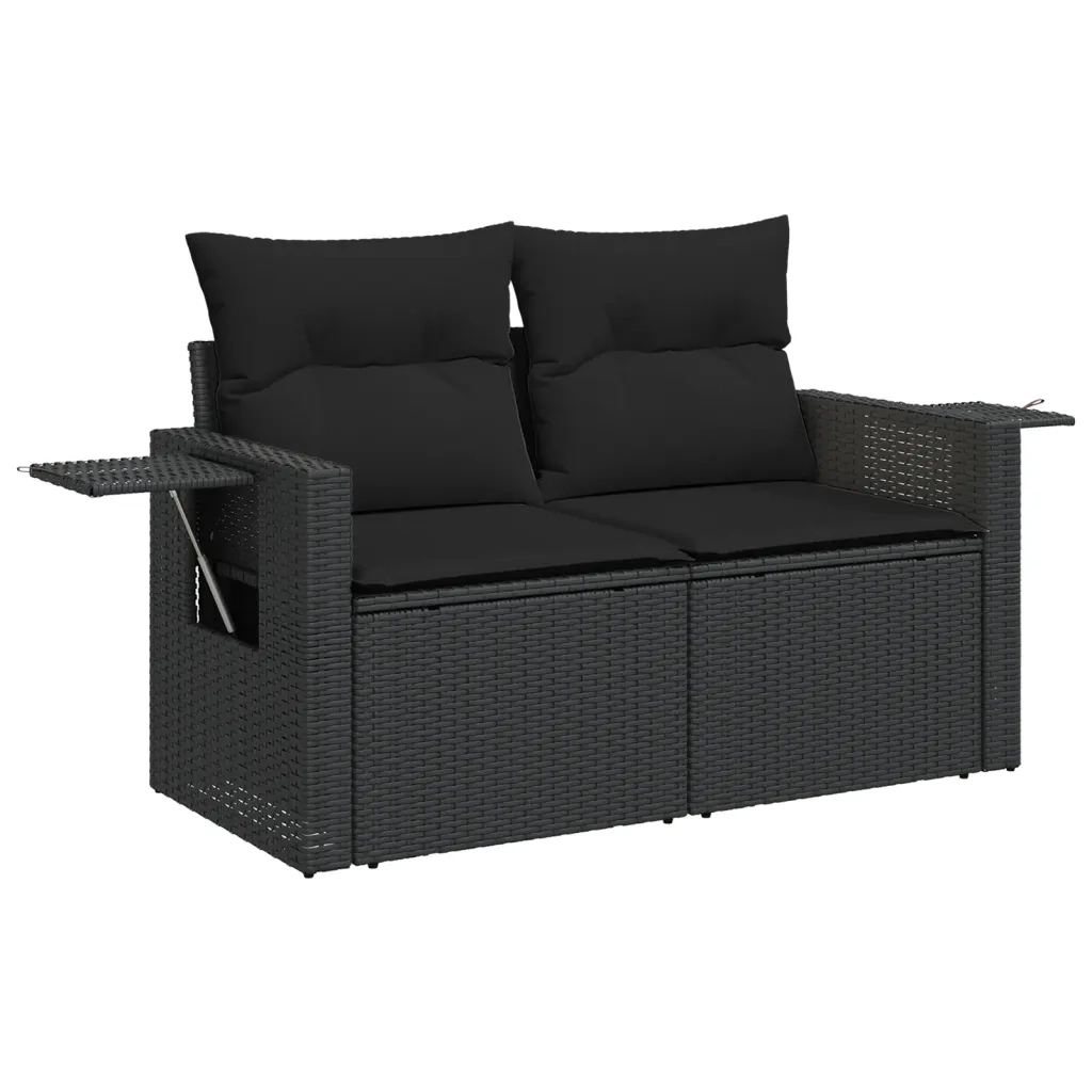 Set Divani da Giardino 4 pz con Cuscini Nero in Polyrattan 3224431