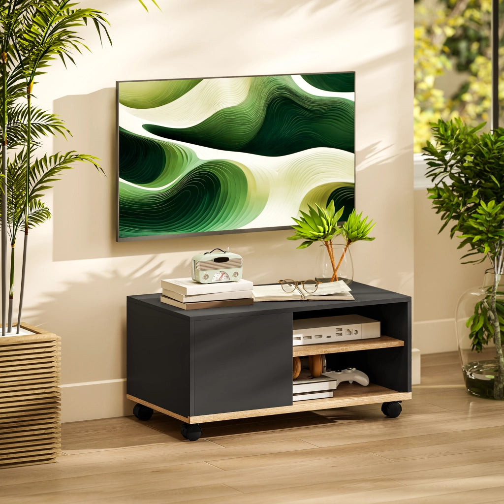 Mobile TV con ruote e 2 ante ¨C Minimal ¨C in legno rovere chiaro