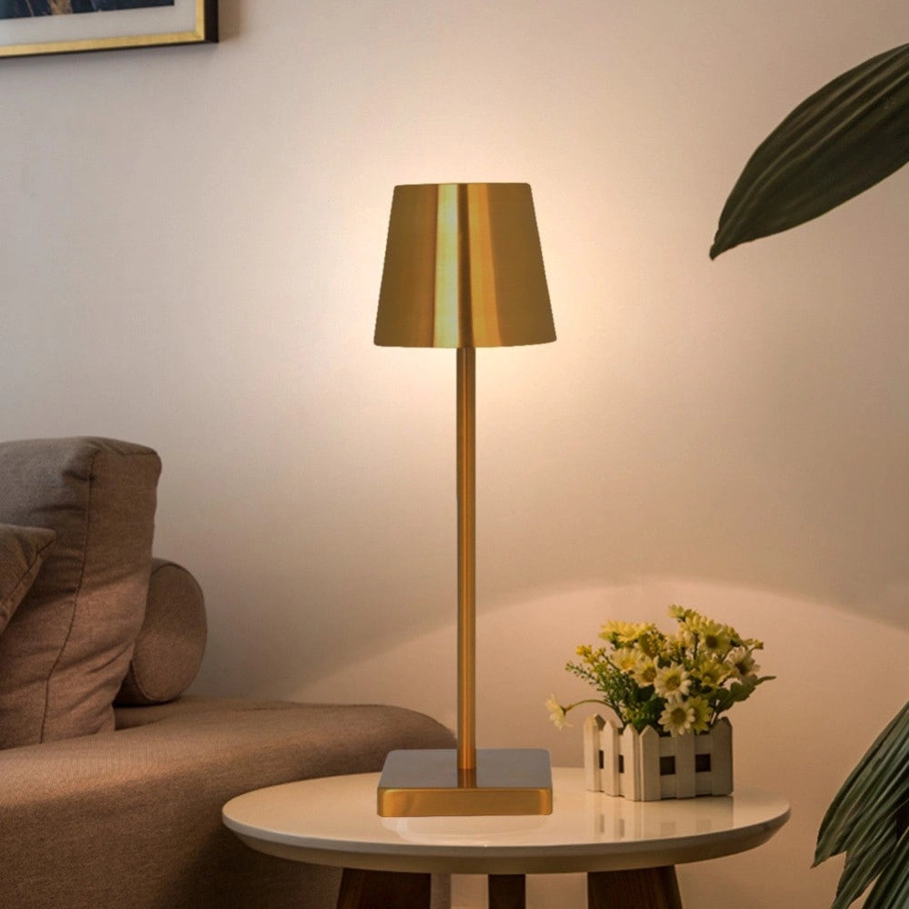 Trade Shop - Lampada Da Tavolo A Led Usb Ricaricabile Oro Per Interno Ed Esterno Luce Calda -