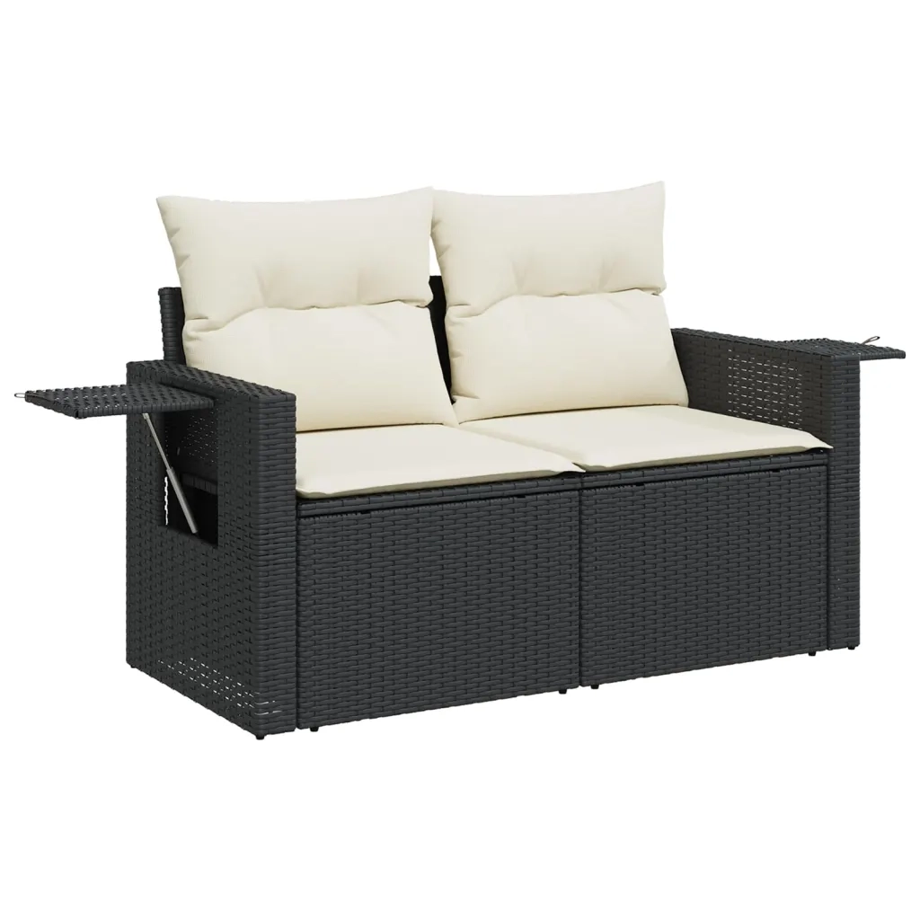 Set Divano da Giardino 6 pz | Set Salotto da Giardino con Cuscini Nero in Polyrattan