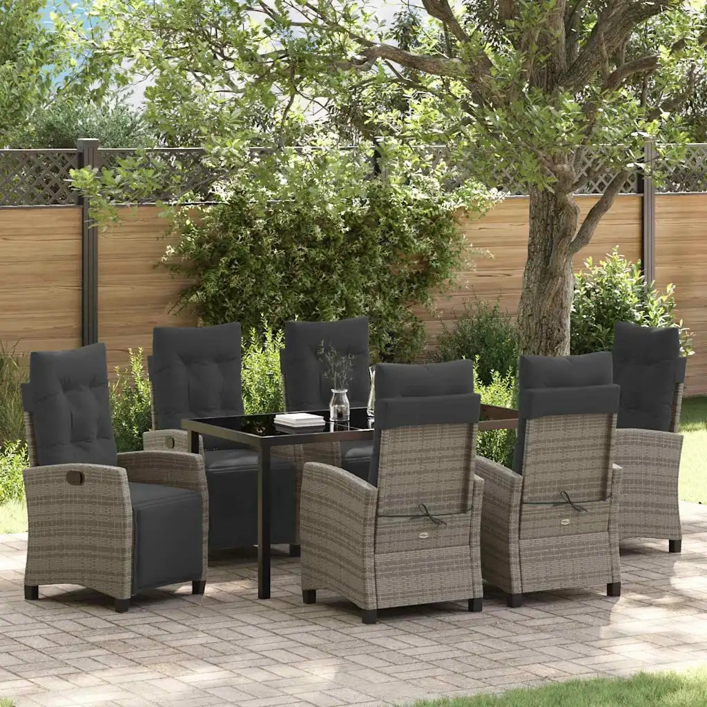 Set da Pranzo per Giardino con cuscino 7 pcs Grigio polyrattan