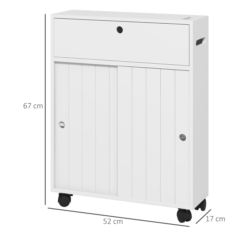 Mobile Bagno Stretto con Ruote, Ante Scorrevoli e Ripiani Regolabili ¨C Minimal ¨C Bianco