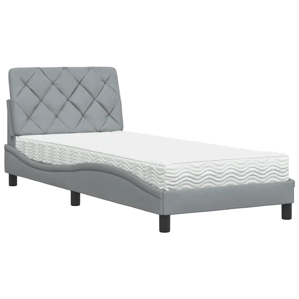 Letto con Materasso Grigio Chiaro 90x200 cm in Tessuto