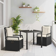 Set da Pranzo per Giardino 3 pcs Nero polyrattan