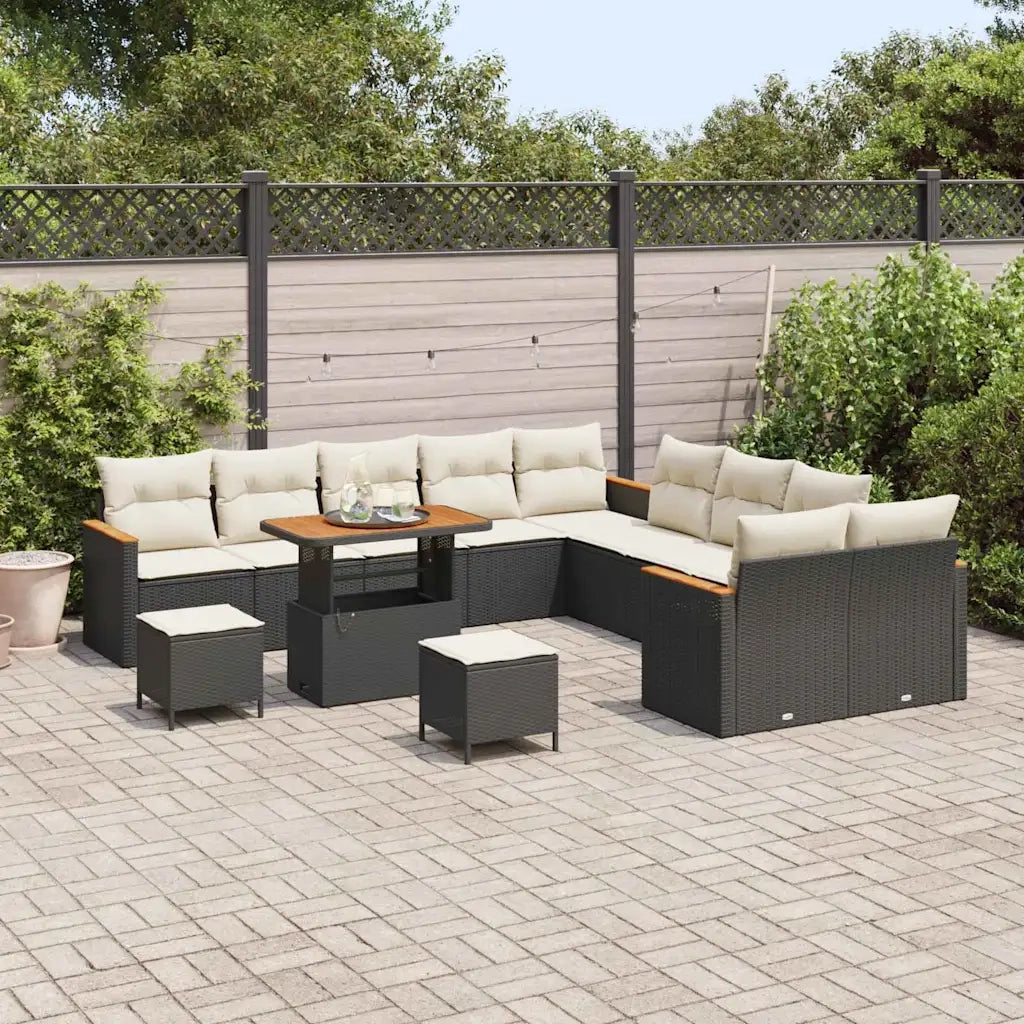 Set Divano da Giardino 13 pcs Nero polyrattan