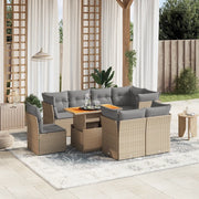 Set Divano da Giardino 9 pz con Cuscini Beige in Polyrattan