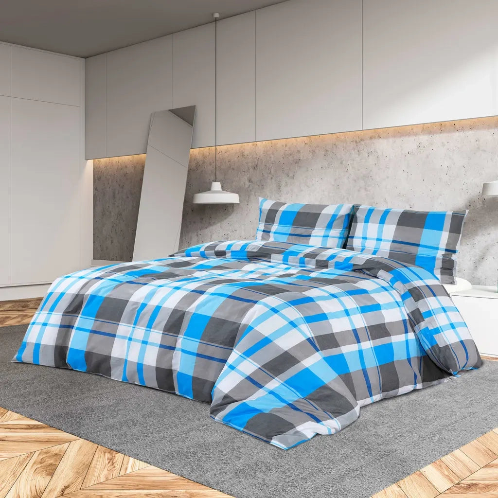 Set Copripiumino Blu e Grigio 220x240 cm in Cotone 136067