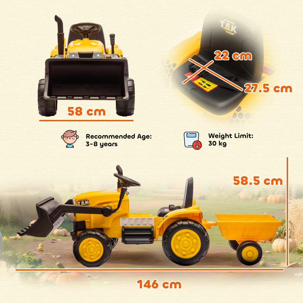 Escavatore Elettrico per Bambini 12V ¨C Xylo ¨C Giallo con Benna e Rimorchio