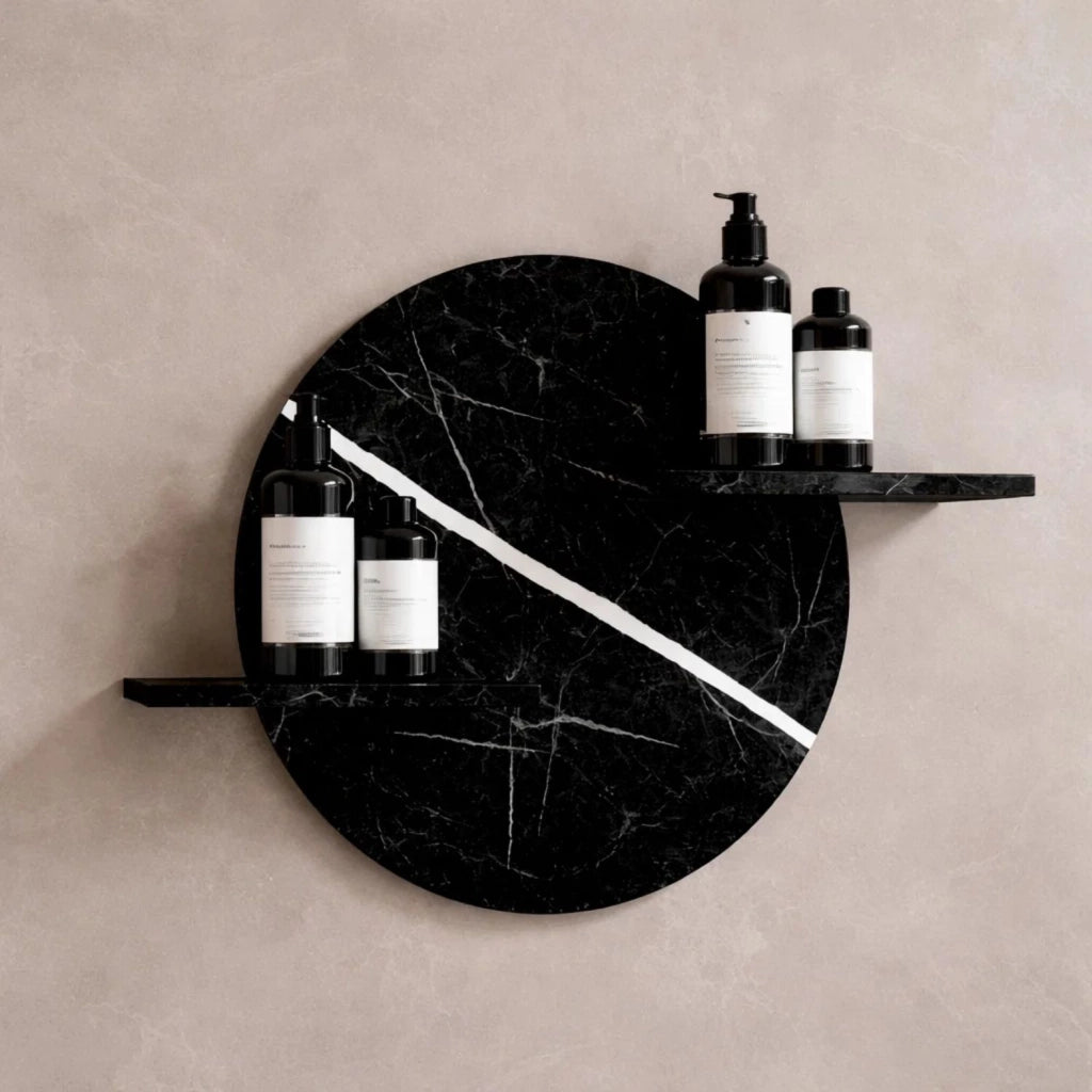 Mensola a parete nero e bianco venato in artificial stone serie jorm per bagni *** finitura- nero, confezione 1