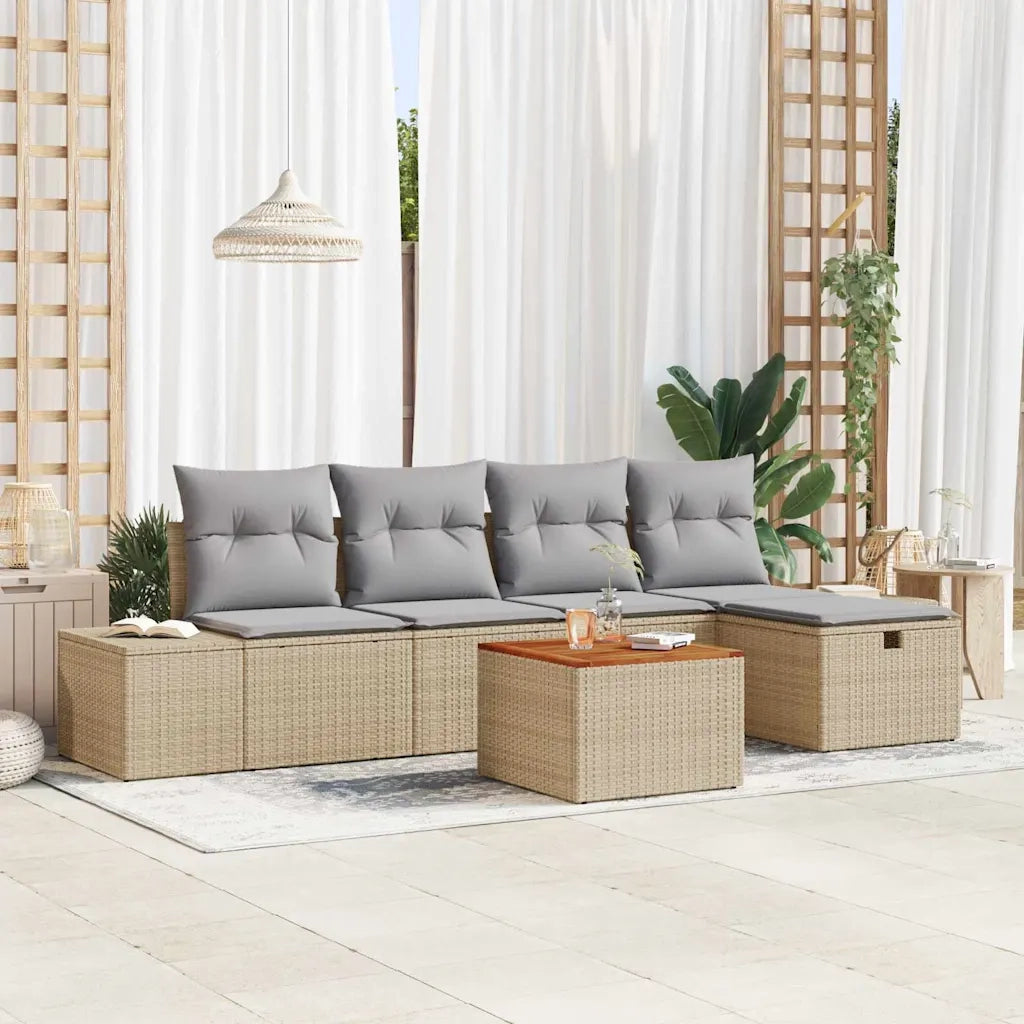 Set Divano da Giardino con cuscino 6 pcs Beige polyrattan 3359588