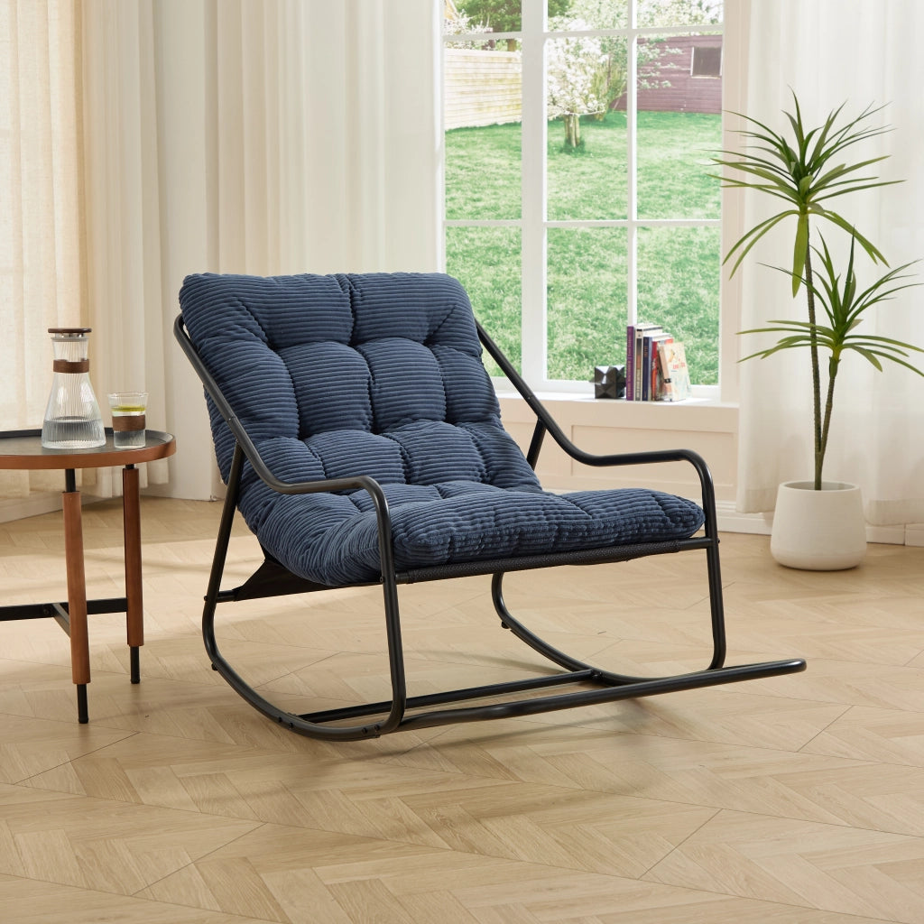 Poltrona a dondolo con poggiapiedi e oscillazione regolabile in acciaio blu navy