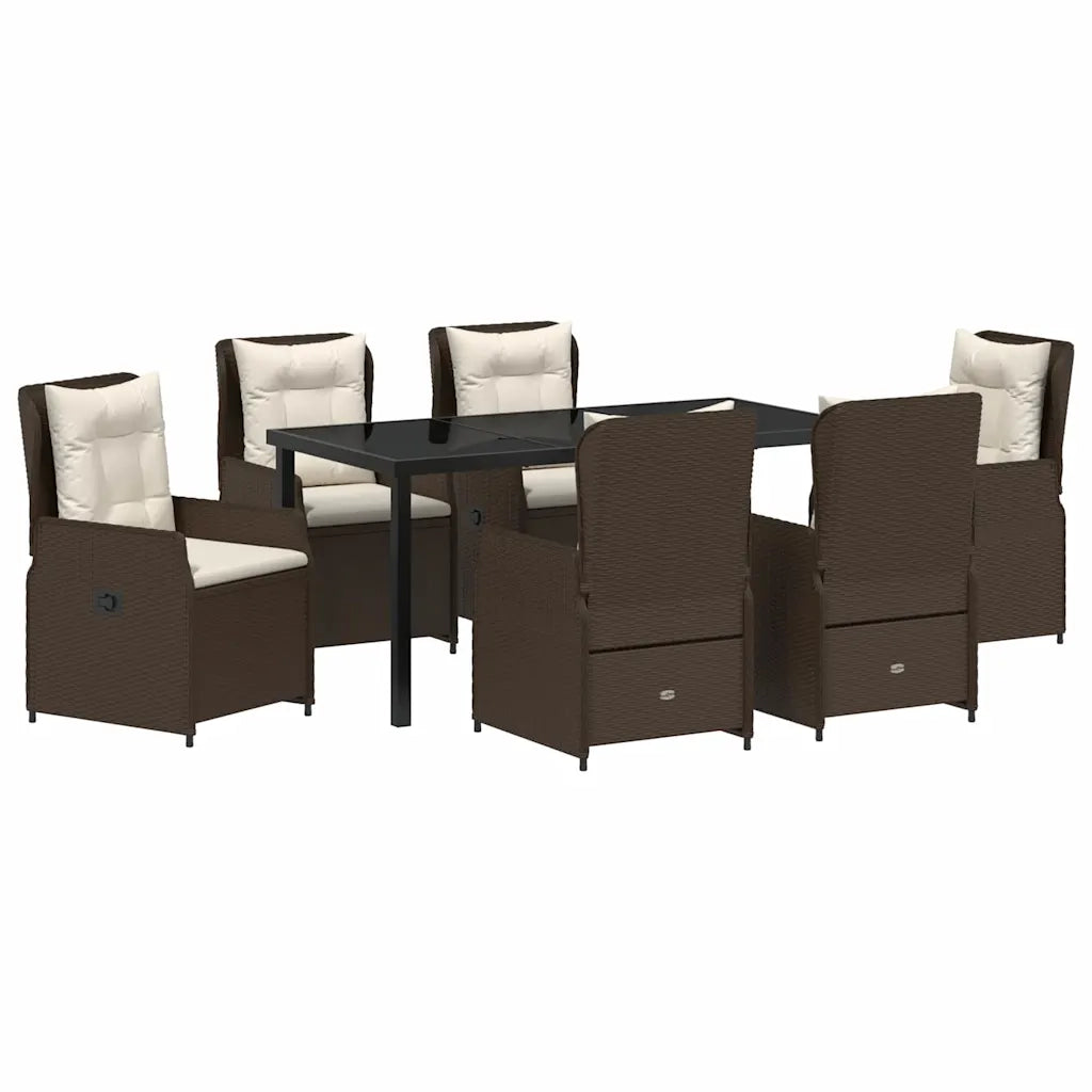 Set da Pranzo per Giardino 7 pcs Marrone polyrattan
