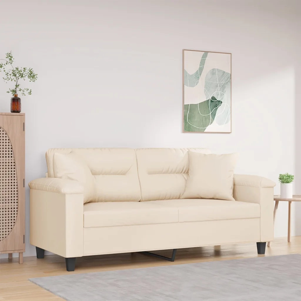 Divano a 2 Posti con Cuscini Beige 140 cm Tessuto Microfibra