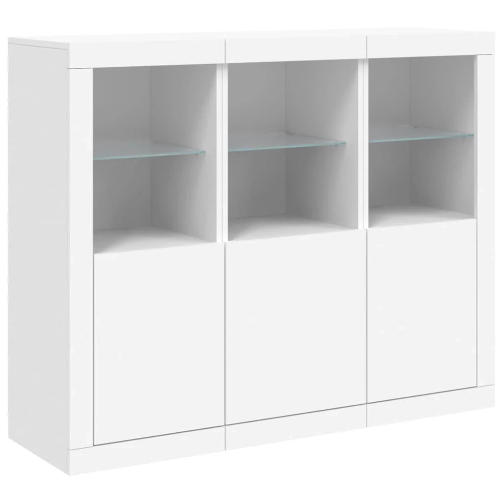 Buffet credenza cassettiera mobiletto mobile contenitore organizer per cucina soggiorno salotto con luci LED 3 pezzi legno ingegnerizzato bianco 02_0037198