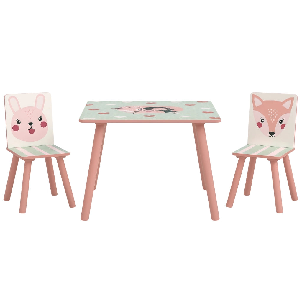 Tavolo e Sedie per Bambini ¨C Minimal ¨C Legno, Rosa, 3 Pezzi
