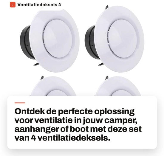 Ventilatiedeksel in ABS 4 pezzi - Dischi di ventilazione rotondi - Design regolabile - Adatto per camper/caravan/barche - Materiale ABS - Diametro 68 mm - Apertura di ventilazione