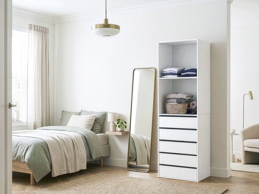 Armadio "Opéra" con 5 cassetti e 2 ripiani - 60 x 45 x 180 cm - Bianco
