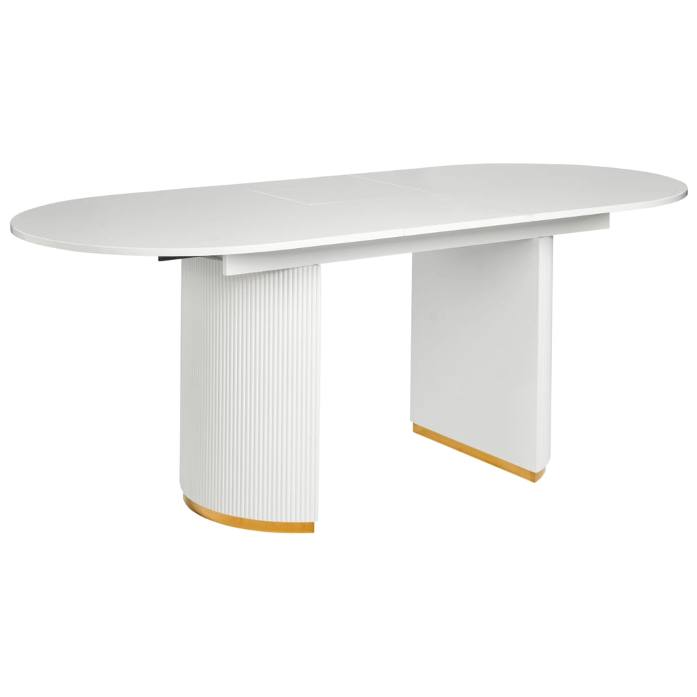 Tavolo da pranzo allungabile Bianco MDF lucido Piano del tavolo Meccanismo a foglia in stile glamour