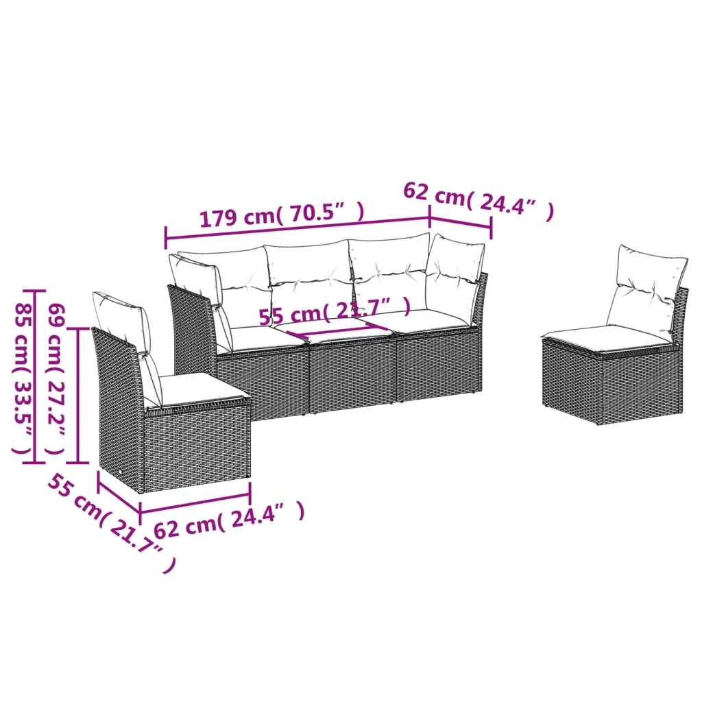 Set Divano da Giardino 5 pz con Cuscini Beige in Polyrattan 3249187