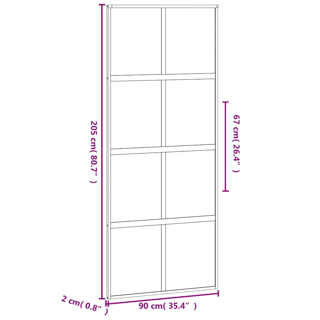 Porta Scorrevole Nera 90x205 cm in Vetro Temperato e Alluminio 155226