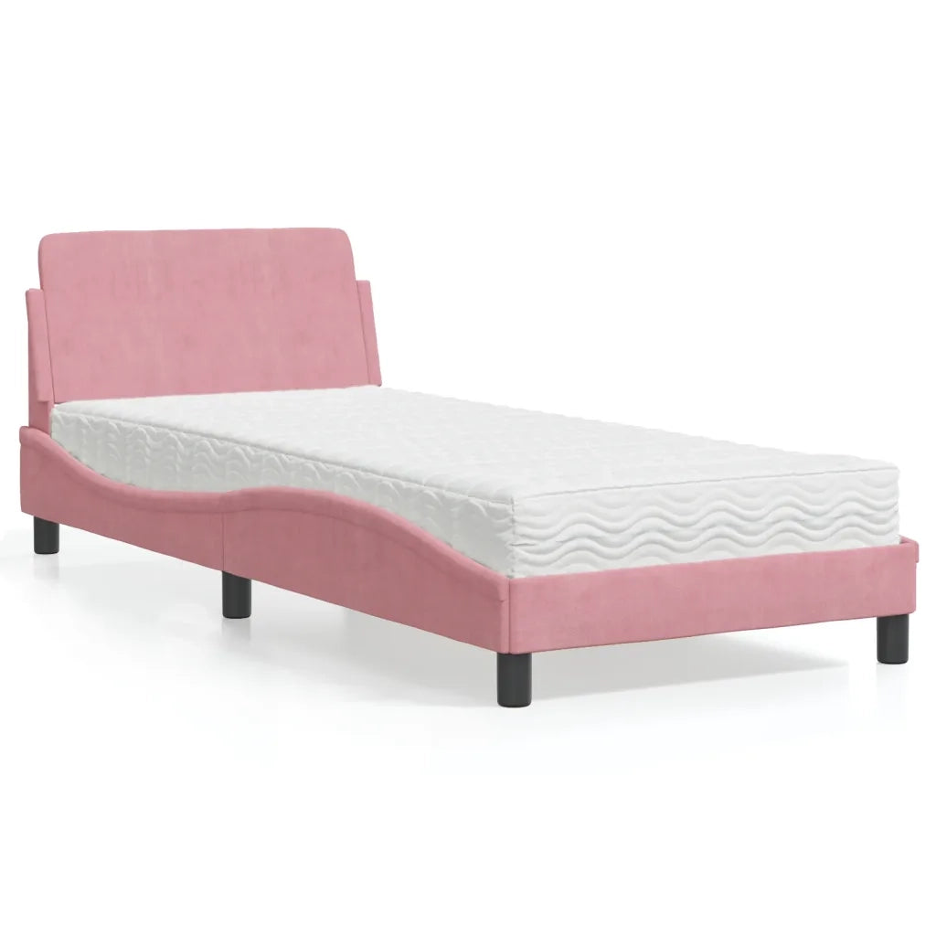 Letto con Materasso Dover Rosa 80x200 cm in Velluto 3208296