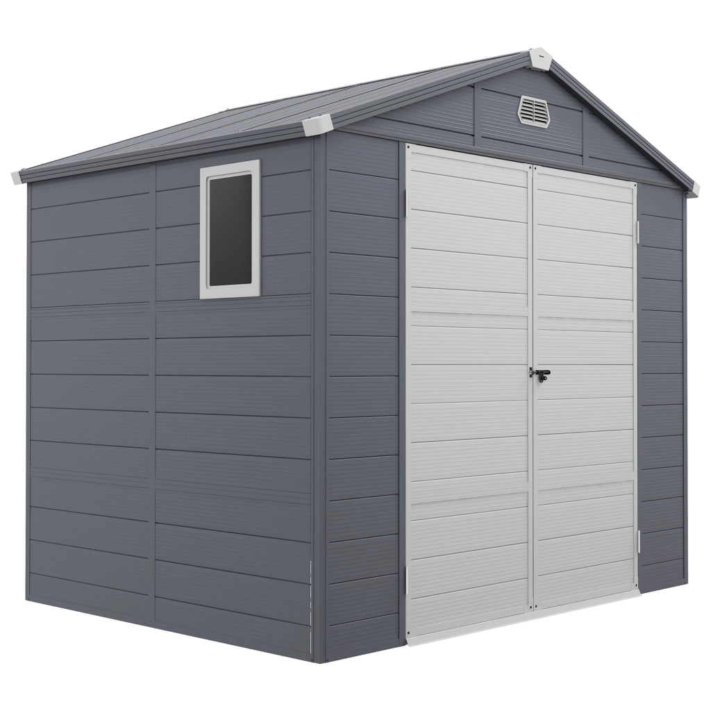 Capanno da giardino 4;1 m3; capanno da giardino con tetto monofango; 240 x 190 x 180/228 cm; capanno per attrezzi con porta chiudibile a chiave; finestra; garage per biciclette; armadietto in alluminio; per giardino; giardino; grigio