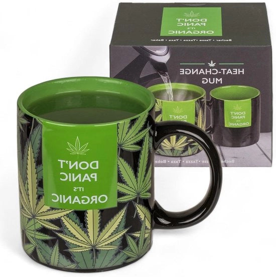 Non Allarmarsi è un prodotto biologico Tè caldo in ceramica a temperatura sensibile nero-verde 350 ml con design cannabis - biologico - necessario .