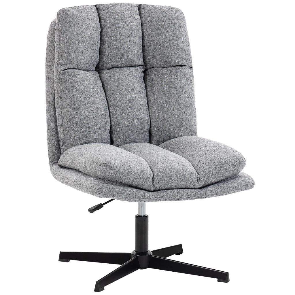 Sedia Girevole Tessuto Effetto Lino ¨C Zephmum ¨C Grigio Chiaro Metallo 63x75x92-102 cm
