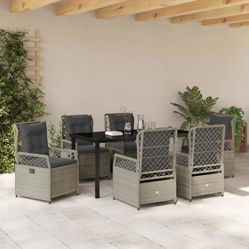 Set da Pranzo per Giardino 7 pcs Grigio chiaro polyrattan