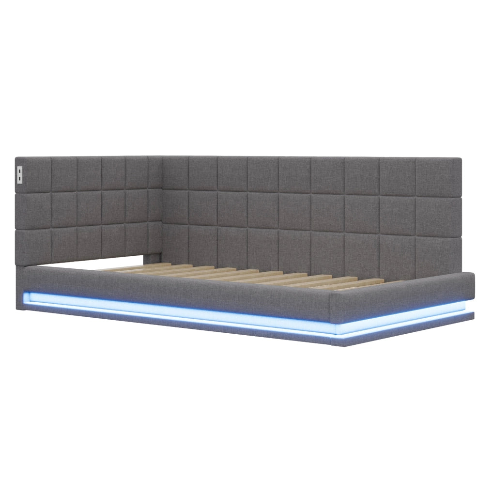 Letto imbottito trasformabile 90 x 200 cm grigio con LED e USB