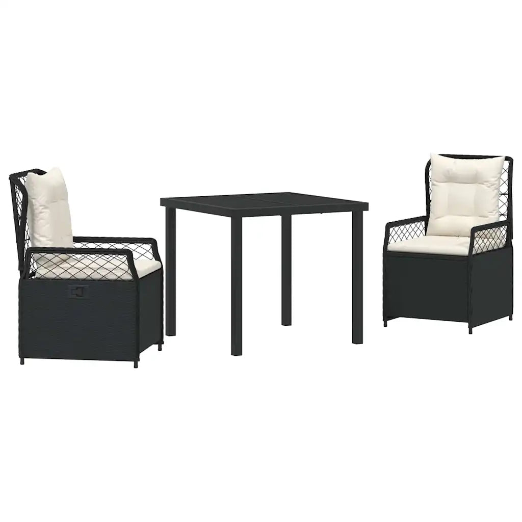 Set da Pranzo per Giardino 3 pcs Nero polyrattan