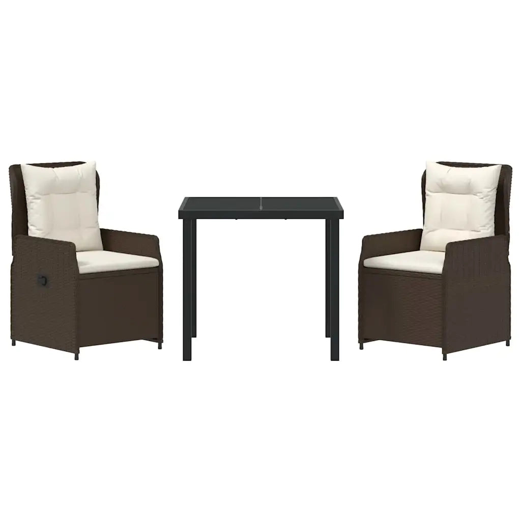 Set da Pranzo per Giardino 3 pcs Marrone polyrattan