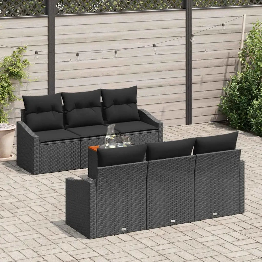 Set Divano da Giardino con cuscino 7 pcs Nero polyrattan