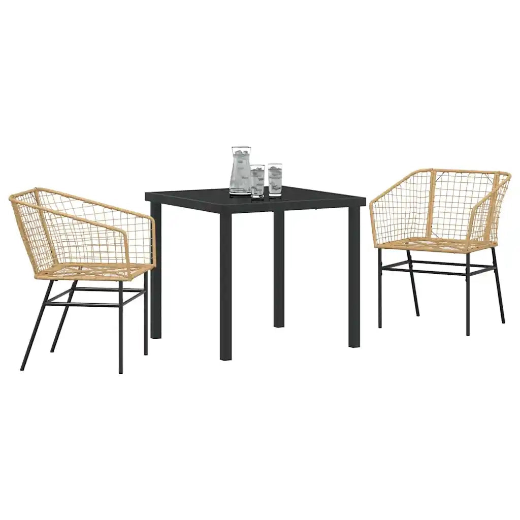 Set da Pranzo per Giardino 3 pcs Marrone polyrattan