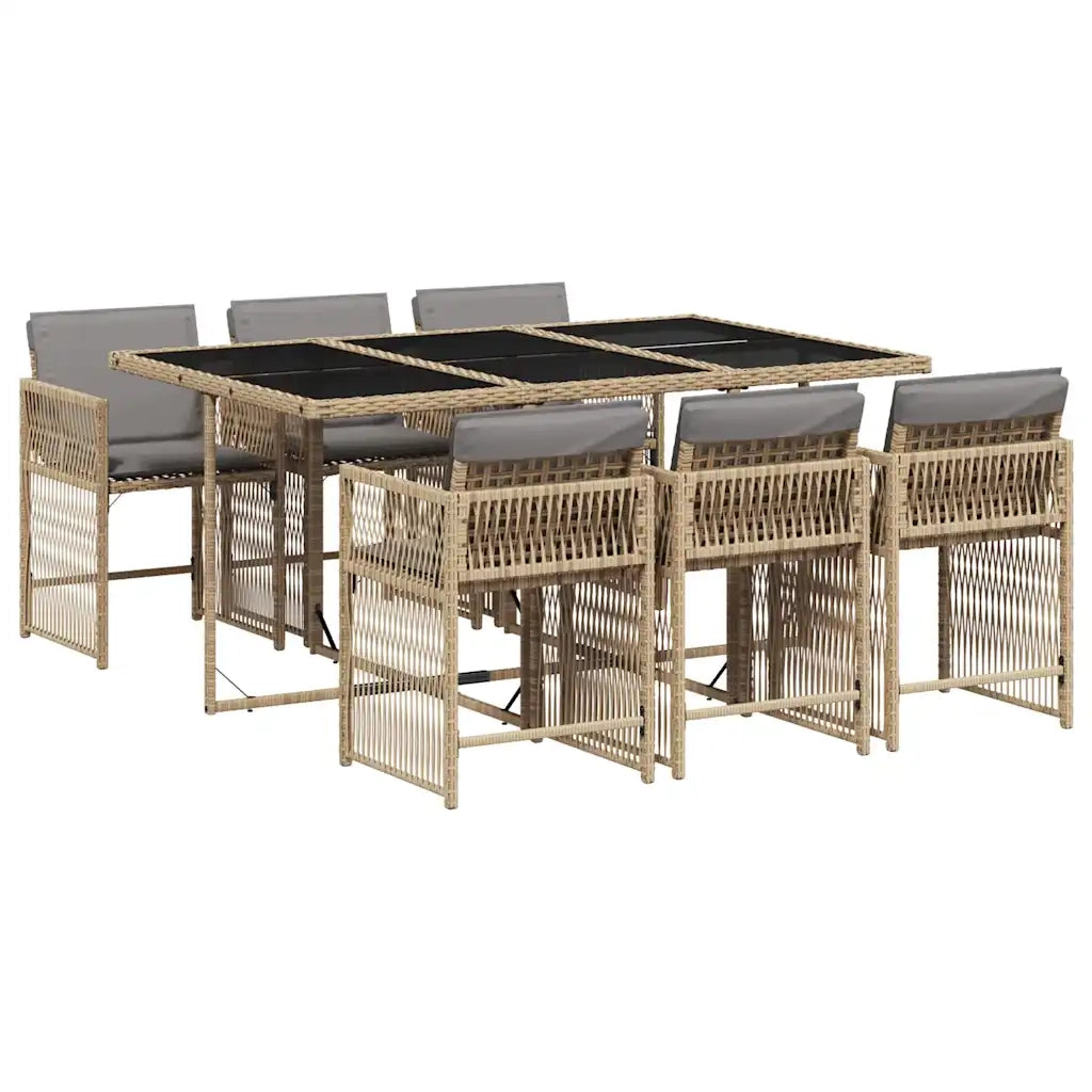 Set Pranzo da Giardino 7 pz con Cuscini Beige Misto Polyrattan 3211632