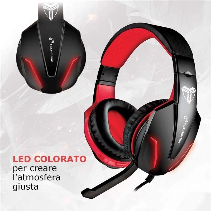 TECHMADE CUFFIE GAMING MULTIMEDIALI ROSSO/NERO PC CONSOLLE SMARTPHONE
