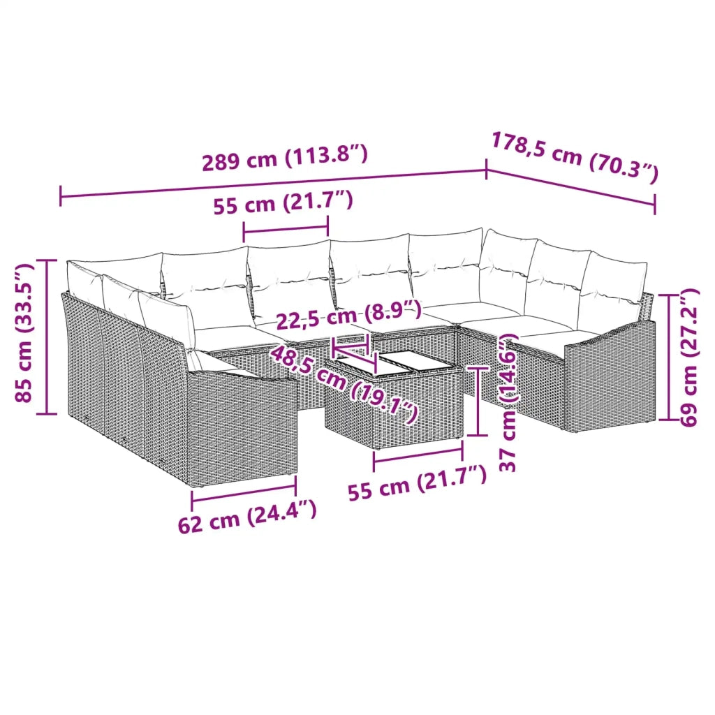 Set di divani 10 pz Marrone polyrattan 3346894