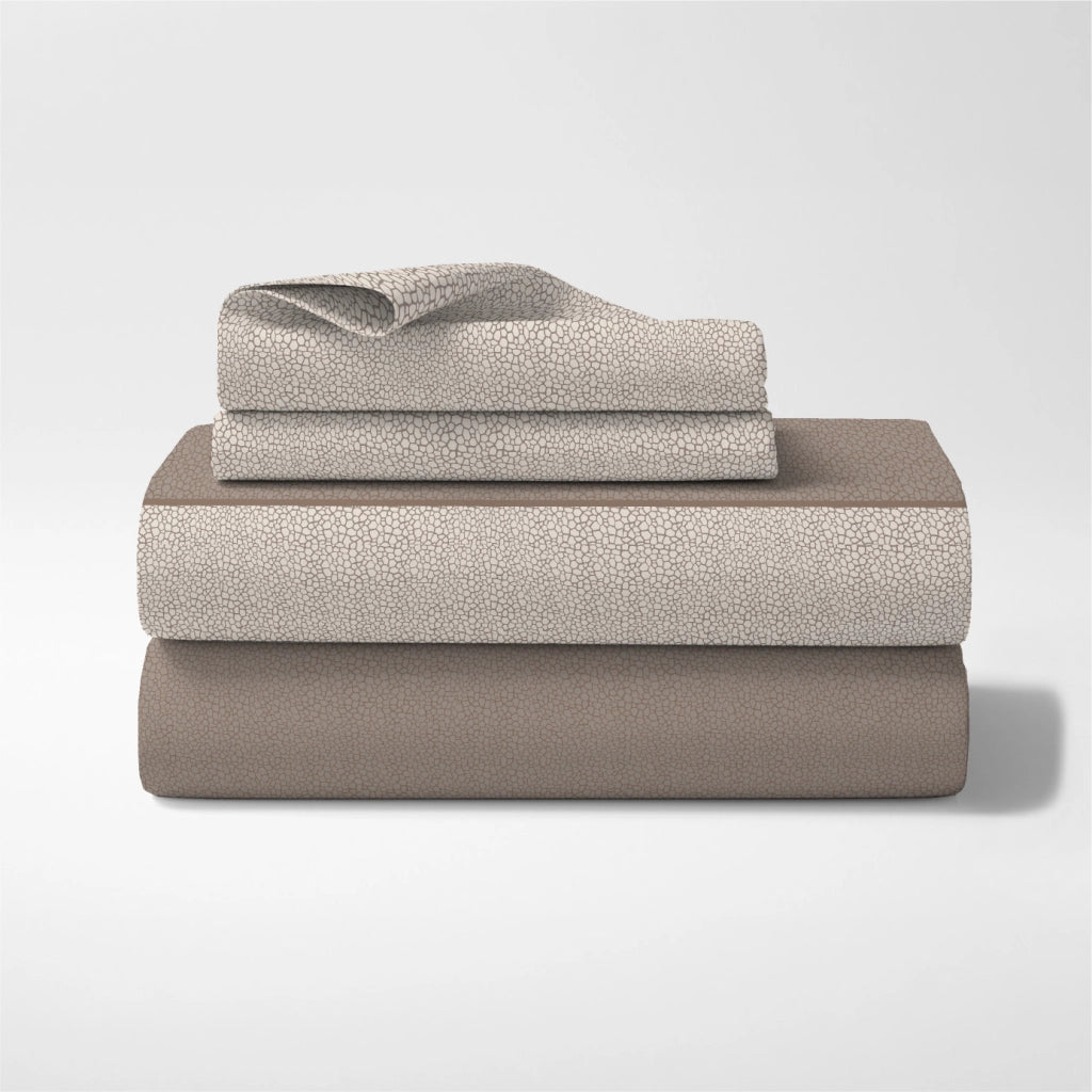 Completo Letto Lenzuola Matrimoniale,100% Cotone, Set letto, Lenzuolo Sopra, Sotto e Federe 2 Piazze Compose Beige