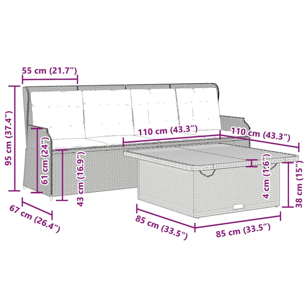 Set Divani da Giardino 3 pz con Cuscini in Polyrattan Nero 3262587
